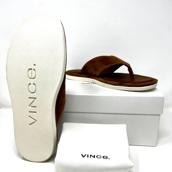 VINCE Dean Basic Leather Brown Tobacco Suede Men's Flip Flops Sandals - Picture 6 of 8